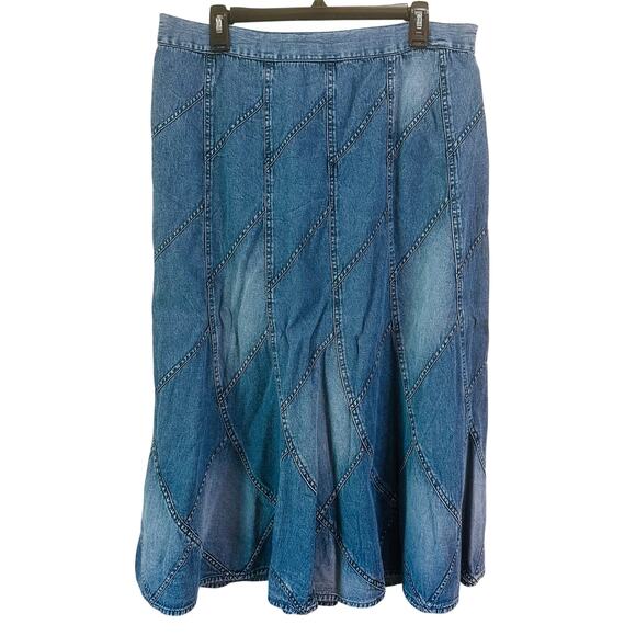 Studio West Apparel Denim Patchwork Semi Elastic Waist Maxi Skirt Size XL - Picture 1 of 4